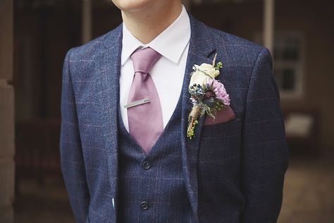 Navy Suit With Lilac Tie, Purple And Blue Suit, Groom Suit Purple Tie, Blue Suit Lavender Tie, Blue Suit Purple Tie Wedding, Navy Blue Suit With Purple Tie, Purple Wedding Mens Attire, Groom Attire Purple, Navy Suit Purple Tie