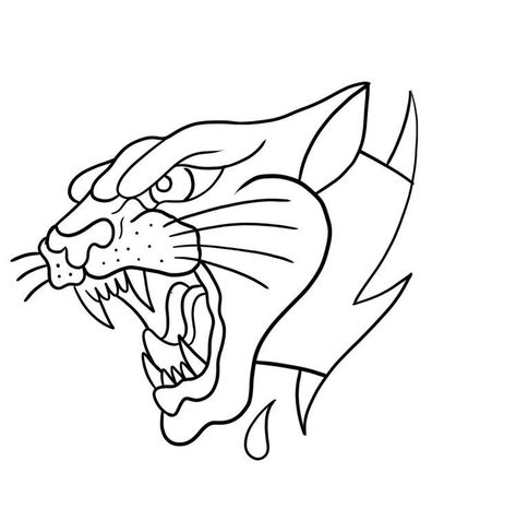 Traditional Panther Tattoo Design, Panther Tattoo Design, Traditional Panther, Traditional Tattoo Outline, Traditional Panther Tattoo, Design Outline, Cool Tattoo Drawings, Panther Tattoo, Tattoo Outline Drawing