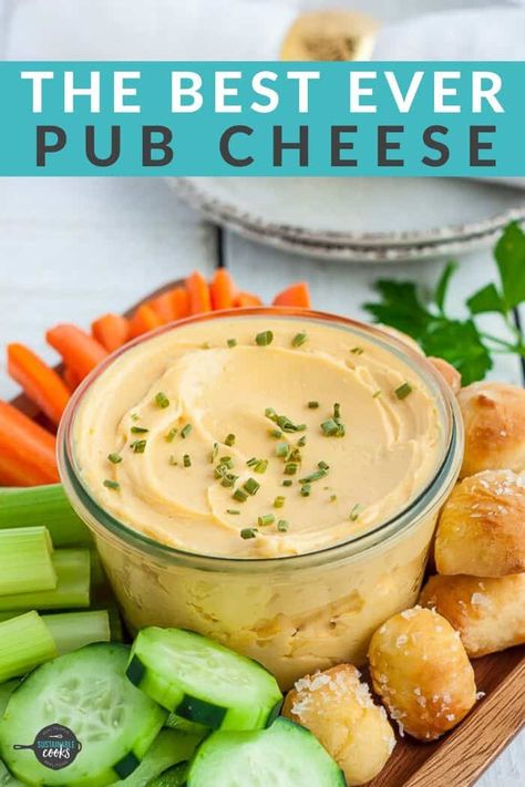 Pub Cheese is a delicious and flavorful spreadable cheese dip that you're going to love snacking on! Perfect with crackers, veggies, and pretzels, this beer cheese recipe is a super-fast appetizer that will quickly get gobbled up. #pubcheese #cheesedip #easyappetizer #gamedayfood Pub Pretzels Recipe, Pub Cheese Dip, Pub Cheese Recipe, Beer Cheese Recipe, Pub Cheese, Fast Appetizers, Cheese Recipes Homemade, Cheddar Dip, Cheese Spread Recipes