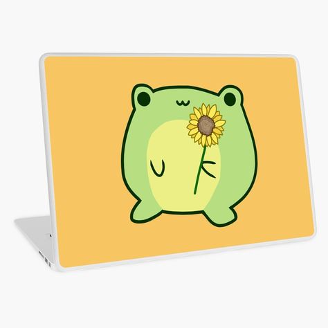 "Sunflower Cute Frog Kawaii" Laptop Skin by patrick10reyes | Redbubble Kawaii Laptop, Frog Kawaii, Frog Sitting, Rug Ideas, Cute Frog, Sunflower Painting, Cute Frogs, Laptop Skin, Painting Ideas