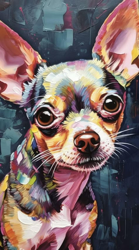 Colorful Animal Paintings Acrylics, Chihuahua Art Painting, Colorful Pet Portraits, Acrylic Dog Painting, Dog Acrylic Painting, Chihuahua Painting, Dog Painting Pop Art, Pop Art Pet Portraits, Colorful Dog Art