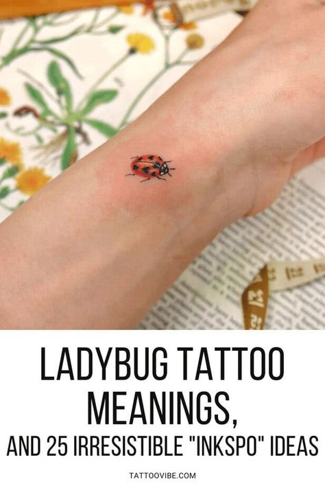 Ladybug Tattoo Meanings And 25 Irresistible “Inkspo” Ideas 1 Ladybug Ear Tattoo, Ladybug Tattoo Meaning, Sunflower And Ladybug Tattoo, Tiny Ladybug Tattoo Simple, Dainty Ladybug Tattoo, Ladybug Tattoo Small, Love Bug Tattoo, Ladybird Tattoo, Ladybug Tattoos