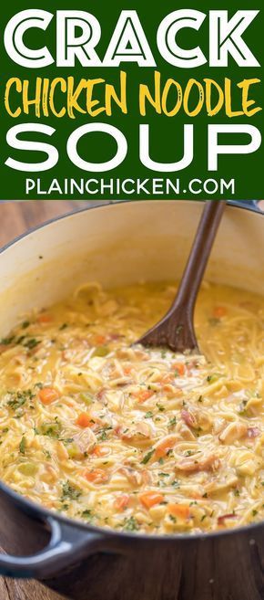 Chicken Cheese Soup, Soup Bacon, Milk Chicken, Chicken Noodle Soup Crock Pot, Ranch Mix, Soup Crocks, Noodle Soup Recipes, Soup Recipes Chicken Noodle, Soup And Stew