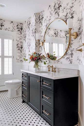 A Black-and-White Bathroom Beauty in Rochester - Midwest Home Island Kitchens, Black And White Tiles Bathroom, Kitchens Ideas, White Bathroom Tiles, Decorating Kitchen, White Tile Floor, Primary Bathroom, Organization Kitchen, Bold Statements