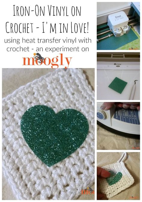 Learn how to use heat transfer vinyl with crochet on Moogly! #expressionsvinyl #cricut #lionbrandyarn #ottlite Vinyl On Crochet, Crochet And Cricut Projects, Crochet Cricut Ideas, Cricut And Crochet, Cricut Crochet, Moogly Crochet, Silhouette Printables, Fab Lab, Crochet Appliques