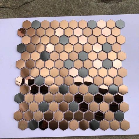 Hexagon Stainless Steel Brushed Mosaic Tile Bronze Copper Color Black Bathroom Shower Kitchen wall Tiles,SD-100 Black Mosaic Tile, Mosaic Tile Stickers, Copper Tiles, Black Mosaic, Mosaic Tile Backsplash, Kitchen Wall Tiles, Basement Bar, Black Bathroom, Mosaic Tile