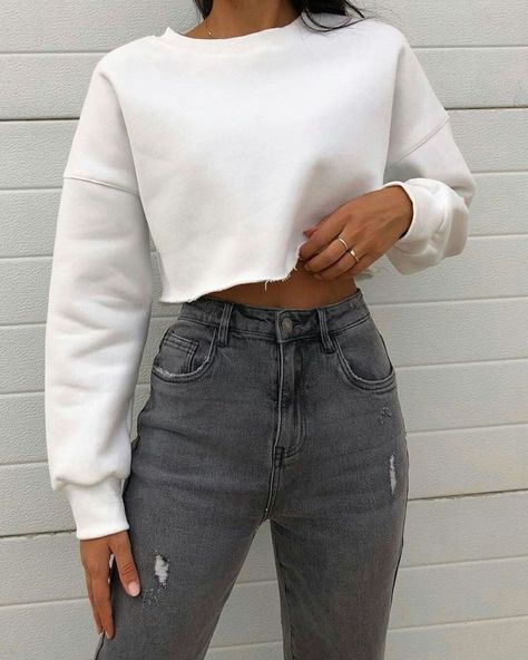 Casual School Outfits, Causual Outfits, Cute Comfy Outfits, Pinterest Outfits, Cropped Sweatshirt, Teenager Outfits, Mode Inspo, Mode Inspiration, Outfit Casual