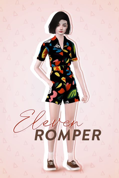 One of my three Simblreen 2019 gifts :)  Mesh by me, recolorable (with one unrecolorable preset which is the ‘Eleven pattern romper’), pregnant morph, all LODS, custom thumbnail, etc etc.  DO NOT upload... Sims 4 Romper, Sims 3 Cc Clothes, Cc Packs, Sims 3 Mods, Cc Clothes, Pattern Romper, Female Clothes, Sims 4 Cc Packs, Maxis Match