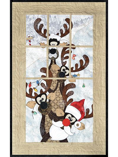 Reindeer Games Window Pane Quilt Pattern or Embellishment Set Window Pane Quilt, Quilt Panel Ideas, Quilting With Panels, Quilts With Panels, Wall Hanging Quilts, Quilting Panels, Xmas Quilts, Attic Window Quilts, Window Quilts