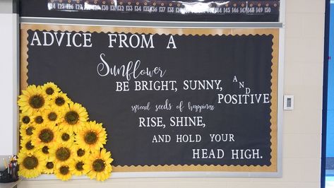 Sunflower bulletin board, teacherlife bulletin board ideas. Sunflower School Theme, Sunflower Office Theme, Sun Flower Bulletin Board Ideas, Sunflower Board Ideas, Sunflower Bulletin Board Ideas Preschool, Sunflower Theme Classroom Ideas, Sunflower Bulletin Board Classroom Decor, Spring Bulletin Board Ideas High School, Sunflower Office Decor Ideas