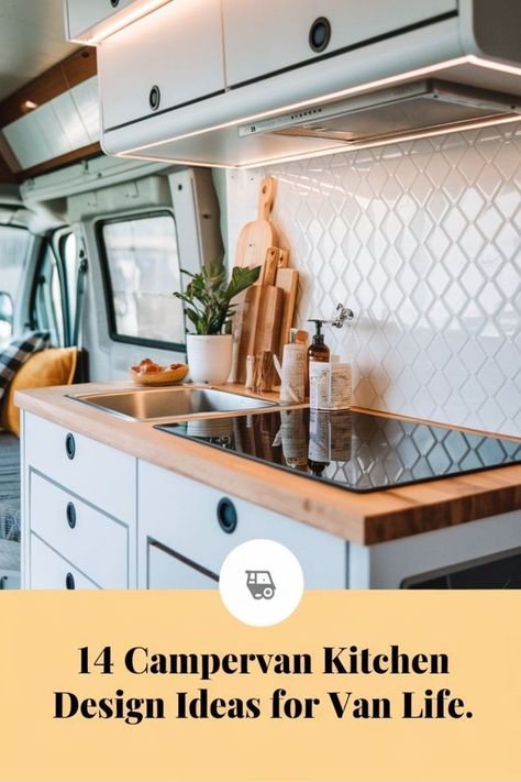 Designing your dream van life setup? These 14 campervan kitchen ideas are packed with inspiration! From sprinter van kitchens to motorhome layouts, explore van life floor plans, camper van plans, and interior layouts that are both functional and stylish. Perfect for your next van conversion project. Van Life Kitchen Ideas, Van Kitchen Cabinets, Van Decoration Ideas, Sprinter Van Interior Ideas, Campervan Kitchen Ideas, Motorhome Interior Ideas, Van Kitchens, Van Conversion Ideas Layout, Campervan Interior Ideas