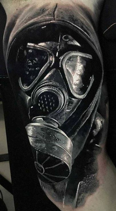 Eliot Kohek, Apocalypse Tattoo, Gas Mask Tattoo, Gas Mask Art, 4 Tattoo, Diesel Punk, Geniale Tattoos, Mask Tattoo, Horror Tattoo