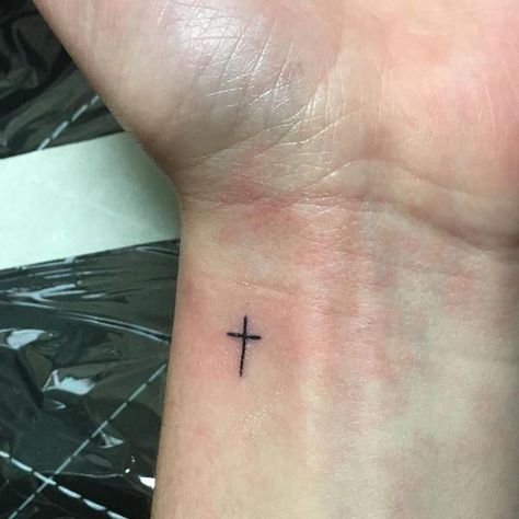 Tatoos Small Cross Wrist, Cross Mens Tattoo, Men Tattoo Ideas Wrist, Tattoo Idea Wrist, Small Cross On Wrist Tattoo, Cross Aesthetic Tattoo, Little Cross Tattoo On Wrist, Cross And Semi Colon Tattoos For Women, 47 Tattoo Number