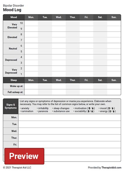 Bipolar Disorder: Mood Log (Worksheet) | Therapist Aid Therapist Aid Worksheets, Mood Log, Cbt Therapy Worksheets, Counseling Games, Cbt Therapy, Daily Mood, The Warning, Therapy Worksheets, Therapy Tools