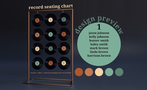 Diy Record Seating Chart, Records Seating Chart, Vinyl Record Seating Chart Wedding, Vinyl Seating Chart Wedding, Vinyl Record Seating Chart, Record Seating Chart Wedding, Record Seating Chart, Guest Seating Ideas, Boho Seating Chart