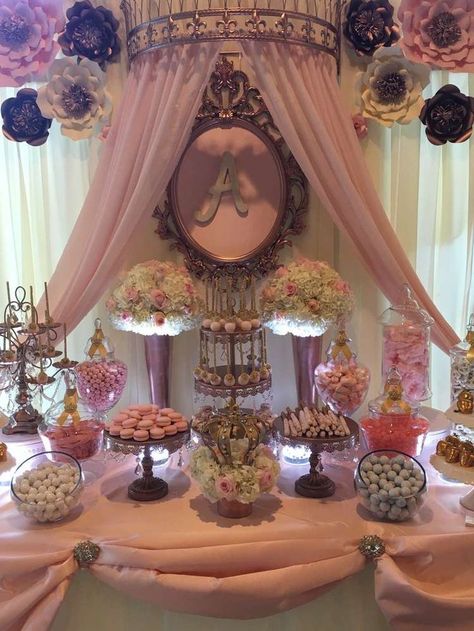 Fit for a princess Royal Quinceanera! See more party ideas at http://CatchMyParty.com Quince Decorations, Quinceanera Decorations, Tafel Decor, Quinceanera Themes, Quinceanera Party, Princess Theme, Baby Shower Princess, Candy Table, Sweet 15