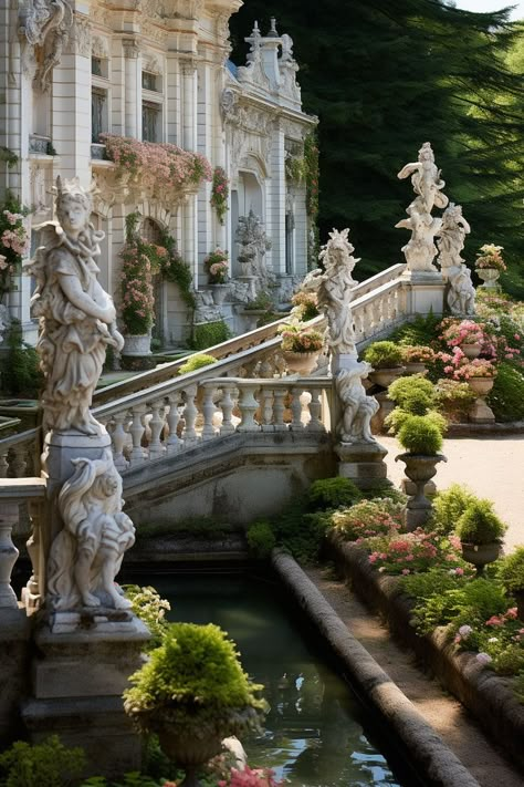 Old Money Garden, Old Money Interior Design, Old Money Interior, Ballroom Aesthetic, Cinderella Wallpaper, Old Money House, French Castle, French Castles, Royal Aesthetic