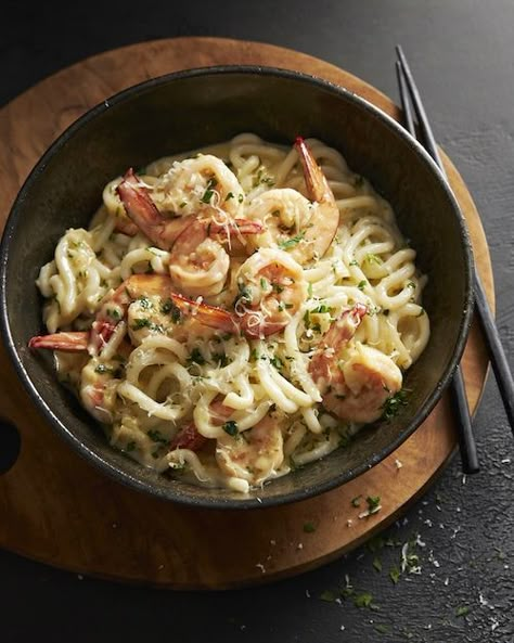 Creamy Garlic Prawn Udon Noodles | Marion's Kitchen Marions Kitchen Recipes, Maggie Food, Marion Grasby Recipes Noodles, Shrimp Udon, Marion’s Kitchen Recipes, Noodles Udon, Marion Grasby Beef Noodles, Marion Cooks Asian Food Classics, Marion Kitchen