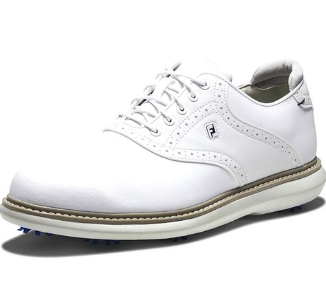 FootJoy Men's Traditions Golf Shoe Classic White Wingtip Golf Shoes, Classic Wingtip Golf Shoes, Classic Low-top Golf Shoes With White Sole, White Low-top Breathable Golf Shoes, Luxury Men's Low-top Golf Shoes, Footjoy Golf, Golf Shoes, Full Grain Leather, Sneaker Head