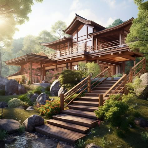 Japanese Beach House Exterior, Woody House Exterior, Japanese Wooden Architecture, Asian Inspired House Exterior, Traditional Japanese Architecture Exterior, Asian Style Home Exterior, Japanese Farmhouse Exterior, Japanese Style Home Exterior, Traditional Japanese Home Exterior