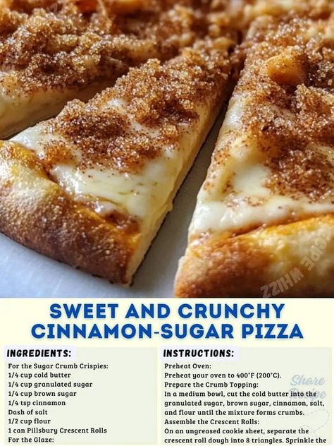 Cinnamon Pizza, Cinnamon Sugar Pizza, Pizza Ingredients, Recipes Sweet, Dessert Pizza, Sweet Snacks Recipes, Delicious Snacks Recipes, Fun Baking Recipes, Easy Baking Recipes