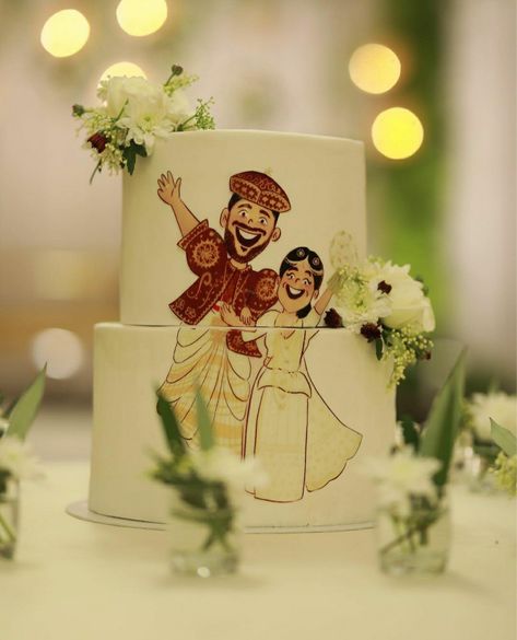 Simple Wedding Cake Designs, Wedding Cake Designs Simple, Sri Lankan Bride, Jar Cake, Wedding Cake Boxes, Wedding Jars, Wedding Artwork, Indian Wedding Favors, Cake In A Jar