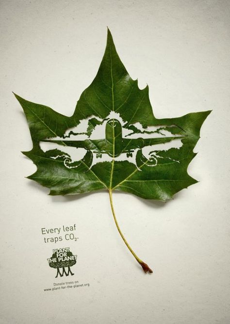 Very nice airplane, I'm impress about the precision of the cut and also the airplane is smiling. Leaf Illustration, Publicidad Creativa, Creative Ads, Creative Advertising, Leaf Art, Negative Space, Design Graphique, 로고 디자인, Print Ads