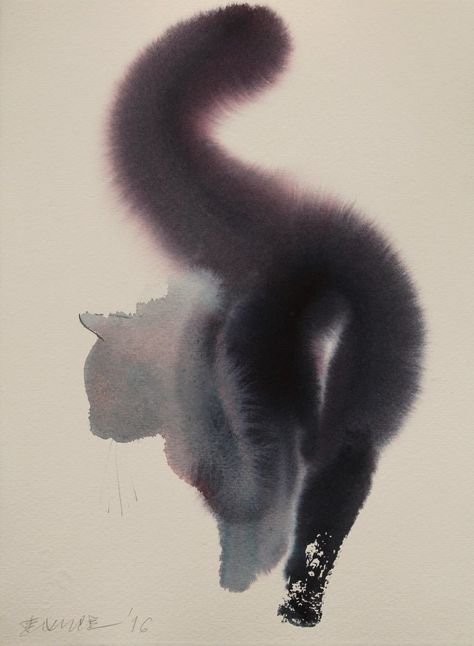 Dreamy New Ink Paintings of Ghostly Felines and Chickens by Endre Penovac Colossal Art, Animal Illustrations, A Black Cat, Watercolor Cat, Art Et Illustration, Watercolor Inspiration, Cat Painting, Watercolor Techniques, Watercolor Animals