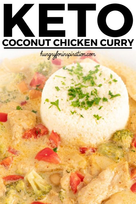 Keto Coconut Chicken Curry (Healthy & Paleo) Keto Red Curry Chicken, Keto Coconut Curry, Keto Coconut Chicken, Carnivore Meals, Curry Healthy, Peanut Satay, Keto Curry, Coconut Chicken Curry, Satay Chicken