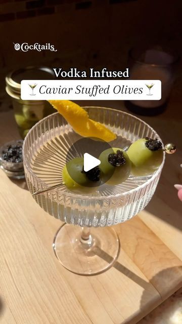 63K views · 4K likes | Cocktails (21+ to follow) on Instagram: "Adding extra savory flavor and elegance to your next martini with Vodka Infused Caviar Stuffed Olives✨🫒Sophistication meets spirited sips!🍸 Would you try these?🤗 Inspo: @join_jules #vodka #infused #vodkaolives #caviar #caviarolives #olives #stuffedolives #drink #martini #gin #gorgeous #delicious #aesthetic #pretty #fancy #cocktail #elegant #fyp" 2024 Cocktails, Join Jules, Vodka Infused, Martini Party, Stuffed Olives, Aesthetic Pretty, Infused Vodka, Vodka Cocktails, Follow On Instagram