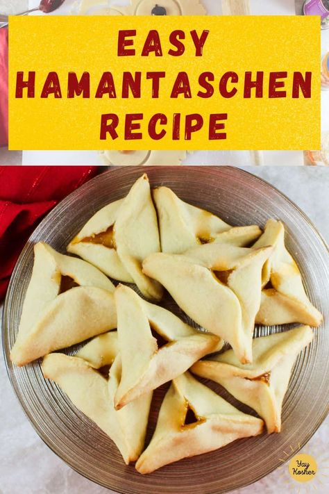 Pull out all the stops this Purim and make the best Easy Hamantaschen Recipe for your Purim feast! This is the classic Jewish cookie with its signature three corners and filled center served on the Jewish holiday of Purim. This is an easy Hamantaschen recipe that is fun to put together. It is also pareve so you can serve it with any meal. Humantashin Recipe, Hamatashin Cookies, Easy Hamantaschen Recipe, Easy Hamentashen Recipe, Best Hamantaschen Recipe, Hamentashen Recipe, Challah Bread Pudding, Jewish Cookies, Hamantaschen Cookies