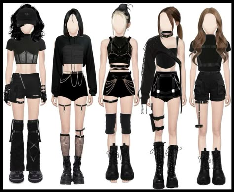 Discover outfit ideas for made with the shoplook outfit maker. How to wear ideas for hair and black boots Concert Performance Outfit Ideas, Black Outfits Kpop, Black Outfit Kpop, Black Kpop Outfit, Kpop Stage Outfits Ideas 5 Members, Black Performance Outfit, Black Stage Outfits, Performance Outfit Ideas, Kpop Dance Outfits