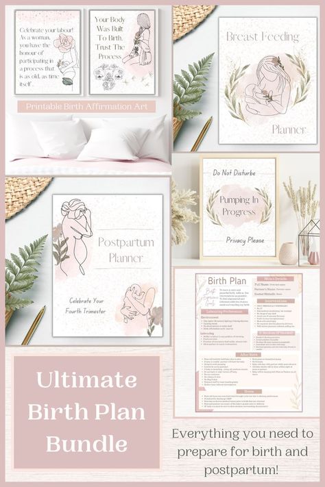 This birth plan bundle will help you prepare for all aspects of birth, postpartum and breastfeeding! This 5 in 1 bundle comes with an editable birth plan template, birth affirmation posters/cards, postpartum planner, breastfeeding planner and pumping in progress sign. Everything you need to help navigate this special season of life. Postpartum Planner, Birth Space, Birth Plan Template, Affirmation Art, Mom Journal, Birth Affirmations, Affirmation Posters, Birth Plan, Seasons Of Life