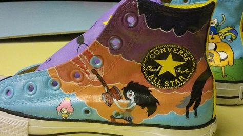 Adventure Time converse, handpainted by me. Marceline and Cutie King Adventure Time, Dream Closet, All Star, Converse, Hand Painted, Sandals, Stars, Closet