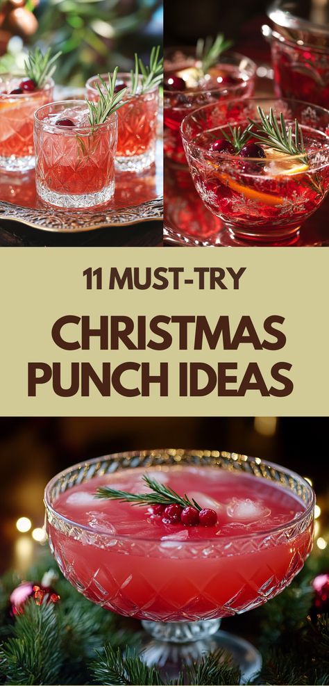 Easy-to-make holiday punch with sparkling citrus and cranberry, garnished with rosemary sprigs and served in decorative glasses for a festive look. Holiday Cranberry Punch, Holiday Punch Bowl Recipes, Holiday Punches Alcoholic, Winter Wonderland Punch Recipes, Sparkling Christmas Punch, Festive Christmas Punch, Christmas Brunch Drink Ideas, Christmas Punch Bowl Recipes Alcholic, Holiday Spiked Punch