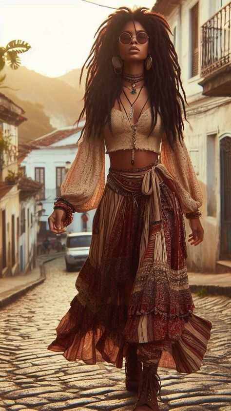 Women's Boho Gypsy Outfit. Bohemian Fashion. Boho Clothing Earthy Boho Outfits, Boho Rocker, Look Boho Chic, Estilo Hippie, Boho Style Outfits, Bohol, Boho Chic Outfits, Art Experience, Looks Street Style