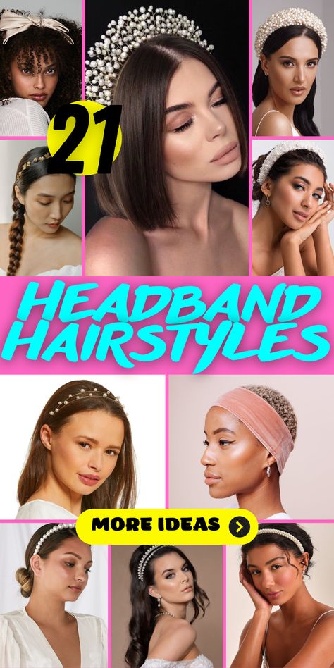 Headband Happiness: Hairstyles to Brighten Your Day Curly Hair With A Headband, Big Headband Hairstyles, Hairstyles With Headbands Hair Up, Wide Headband Hairstyles, How To Wear A Headband, Hair Styles With Headbands, Pearl Headband Hairstyles, Head Band Hairstyles, Hair Band Hairstyles