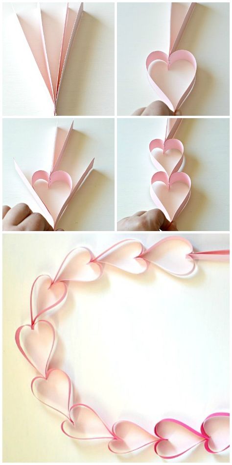 How to Make a Heart-Shaped Paper Chain for Valentine’s Day - SavvyMom Heart Chain Craft, Valentine Paper Crafts, Hearts Paper Crafts, Diy Valentine's Day Decorations, Valentine Diy, Construction Paper Crafts, Paper Chain, Crafts Origami, Valentine Banner