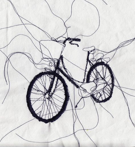 Freehand Machine Embroidery, Contemporary Textiles, Free Motion Embroidery, Thread Art, Thread Painting, Cycling Art, Textile Artist, Drawing Inspo, Bike Art