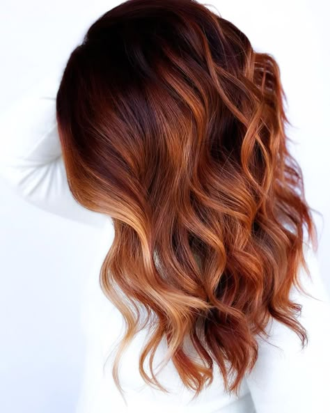 Fashion Bax Red Balayage Hair Natural, Cooper Hair Balayage Ombre, Asian Copper Balayage, Lived In Copper Balayage, Cowboy Copper Hair Brunette Balayage, Copper Reverse Balayage, Cowboy Copper Balayage With Blonde, Copper Balayage With Bangs, Cowboy Copper Hair Balayage