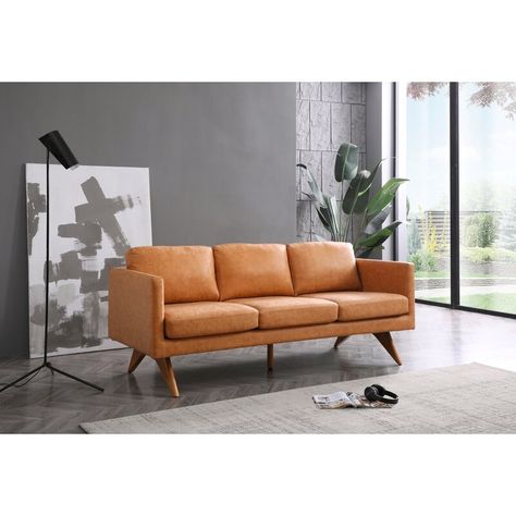 AllModern 82.25'' Faux Leather Square Arm Sofa & Reviews | Wayfair Faux Leather Sofa, Square Arm Sofa, Brown Leather Sofa, Mid Century Modern Living, Mid Century Modern Sofa, Plush Sofa, Modern Couch, Mid Century Modern Living Room, Sofa Living