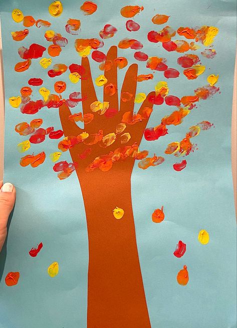 Arms Hands And Fingers Crafts, Fall For Preschoolers, Season Craft, Paint Leaves, Prek Crafts, November Ideas, Tree Stem, Finger Paint, Class Games