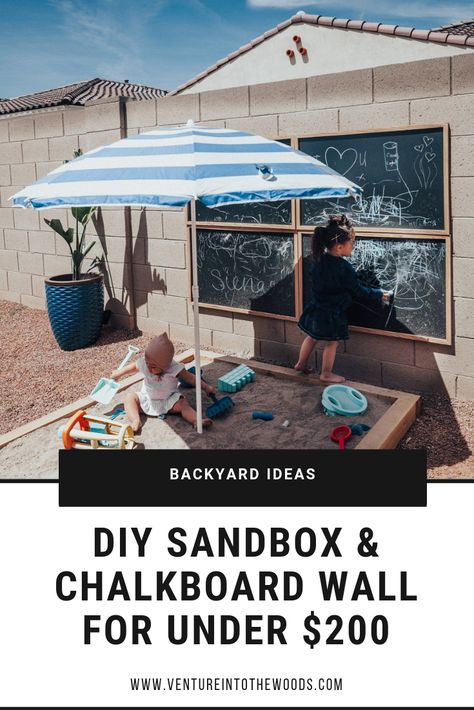 Looking to add some fun for kids in the backyard? Try this DIY sandbox and chalkboard wall combo that can be done in one day! #diy #diyhomedecor #backyard Diy Calendar Wall, Backyard Sandbox, Diy Sandbox, Kid Friendly Backyard, Kids Sandbox, Small Backyards, Outdoor Play Areas, Outdoor Play Area, Chalkboard Wall