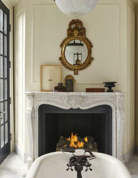 Fabulous Room Friday 10.02.15 French Marble Fireplace, Pretty Bathrooms, Marble Fireplace, Ivy House, Mirror On The Wall, Marble Fireplaces, French Country House, Fireplace Design, Beautiful Bathrooms