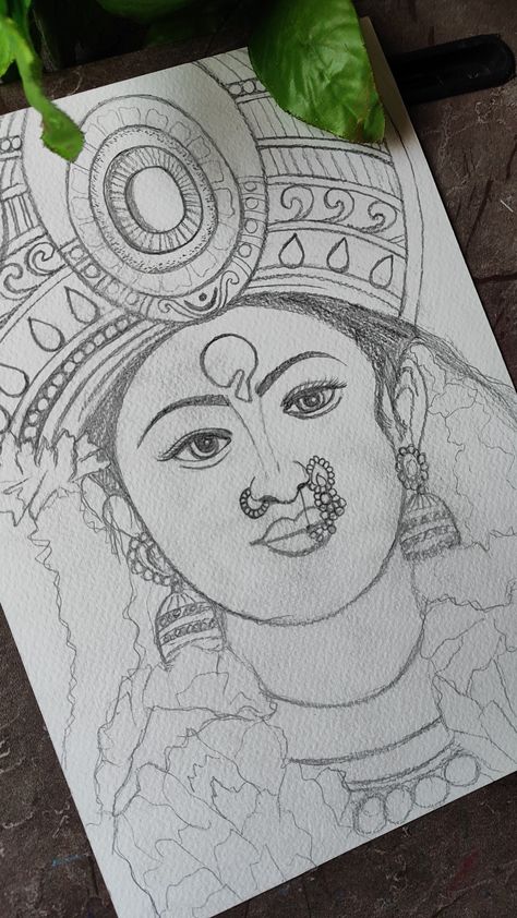 Durga Maa Pencil Drawing, Maa Durga Full Body Drawing, Easy Durga Maa Drawing, Maa Durga Drawing Sketch, Devotional Drawings, Devi Drawing, Maa Drawing, Durga Drawing, Saraswati Painting