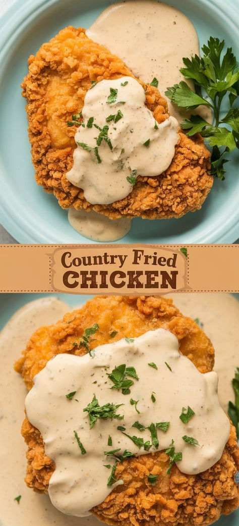 Crispy, golden-brown Country Fried Chicken with a tender, juicy interior—this Southern classic is a must-try for any fried chicken lover! Country Fried Chicken And Gravy Southern Style, Country Fried Chicken And Gravy, Fried Chicken Gravy, Good Fried Chicken, Country Fried Chicken, Chicken Gravy Recipe, Chicken Fried Chicken, Country Fried, Pan Fried Chicken