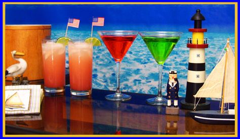 Nautical Party Cocktails Nautical Party Food, Party Cocktail Ideas, Shhh Its A Surprise, Yacht Rock Party, Titanic Party, Beverage Station Party, Party Drink Recipes, Nautical Party Ideas, Coastal Party