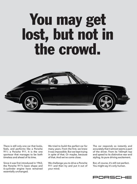 Porche Ads, Porsche Advertisement, Uni Posters, Porsche Ads, Porsche Vintage, Ad Car, Vintage Auto, Car Inspiration, Retro Advertising