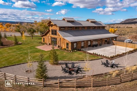 Storm King Mountain Ranch Venue - DC Structures Ranch Wedding Venue Ideas, Barndominium Ranch, Ranch Design, Barndominium Mountain Home, Wedding Barn, Metal Wedding Venue Building, Barndominium Timber Frame, Barn Exterior Ideas, Metal Building Hunting Lodge