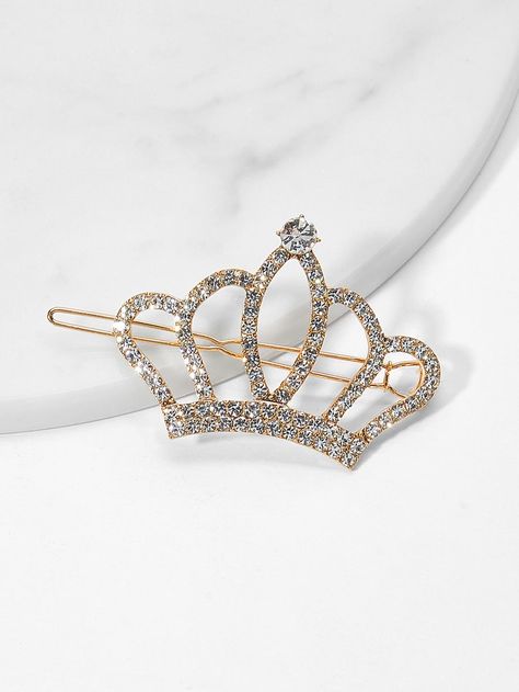 Crown Design Rhinestone Hair Clip -SHEIN(SHEINSIDE) Hair Accessories Crown, Cute Hair Clips, Pageant Hair, Rhinestone Hair Clip, Medium Long Hair, Mermaid Makeup, Design Accessories, Princess Hairstyles, Rhinestone Hair